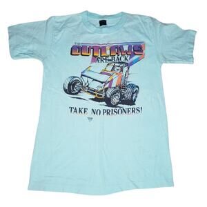 Vtg 80s Anvil T Shirt Sprint Car Dirt Track Racing The Outlaws Are Back USA Sm